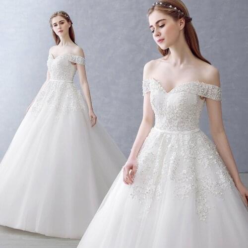 Wedding Dress Elegant Boat Neck Court Train Ball Gown Off The Shoulder Princess Luxury Plus Size