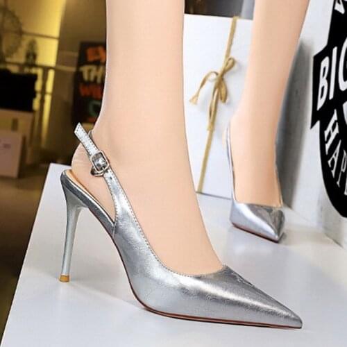 Thin Heel Sandals Womens Summer Shoes On Heel 9.5cm Elegant Women Party Shoes Ladies Sandals Pointed Toe Women Pumps Plus Size