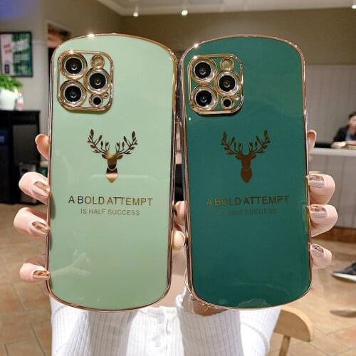 Ultra-thin Oval Christmas Deer Plating Silicone Phone Case For iPhone 12 11 Pro Max SE XSmax XR X 8 7 Plus Luxury Soft Cover