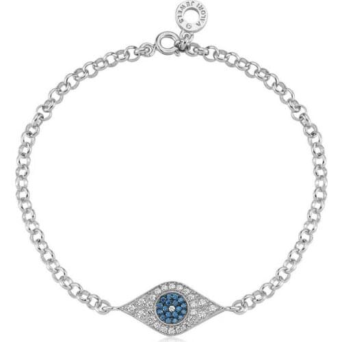 Valori Jewes Blue Evil Eye, Zirconia White And Fancy Blue Gemstone, Rhodium Plated, Sterling Silver Bracelet