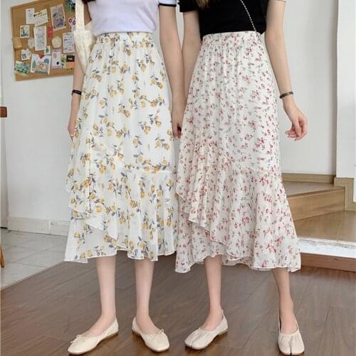 Womens Skirt Vintage Clothes Long Skirts White Harajuku Summer High Waist Streetwear 2021 Fashion flowy Spring Elastic Chiffon