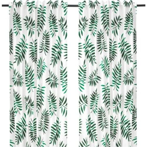 Floor curtain living room bedroom curtain 2 green leaf pattern single width 1.45x2.5m