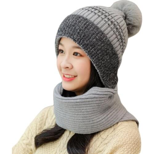 2020 Womens Knitted Hat Scarf Caps Neck Warmer Winter Hats For Women Skullies Beanies Warm Fleece Cap Beanie Knit Hat