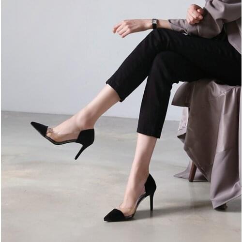 Transparent high-heeled shoes women 2020 spring new versatile thin with shallow mouth pointed single shoes women summer sandals