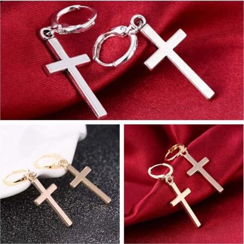 Simple Fashion Women Costume Jewelry Drop Earrings Cross Shape Vintage Silver Gold Color For Women Crosses Earring Gifts NEW