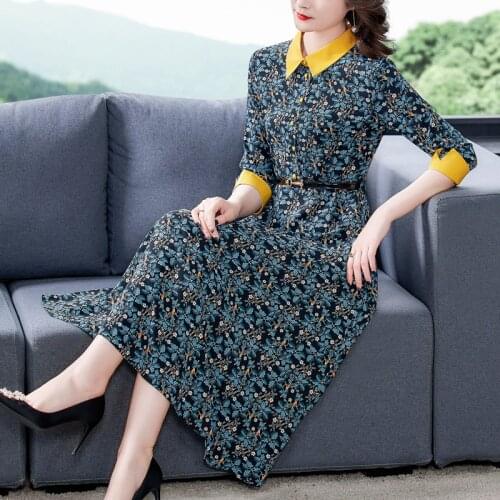 2021 Spring Women Print Knitting Cotton Midi Dresses Autumn Vintage Casual Patchwork Shirt Dress Elegant Bodycon Party Vestidos