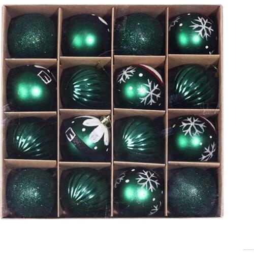 16 Pcs PVC Christmas Decoration Ball Window Decoration Christmas Tree Decorations Ball Dark Green Multi Color Hang Ornament