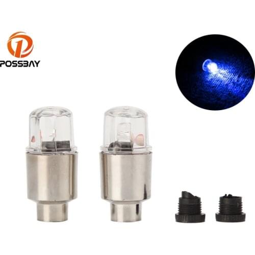 POSSBAY 4Pcs Flashing Car Tire Valve Caps LED Stem Valve Caps Blue Motorcycle Wheel Accessories Dust Proof Cover LED Car Tire