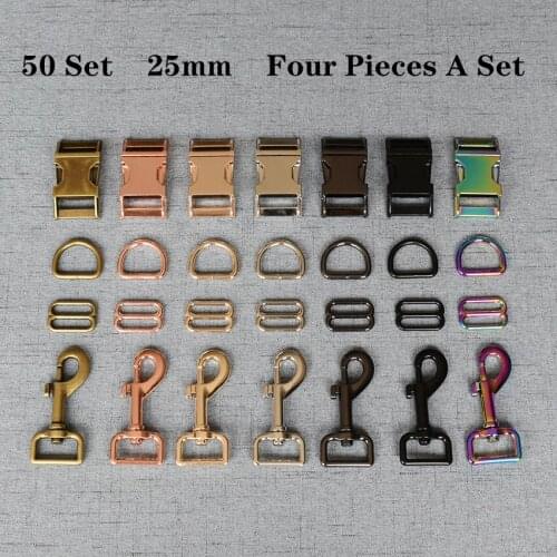 50 Sets 25mm Metal D Ring Snap Hook Straps Slider Adjustable Release Buckle DIY Dog Collar and Leash Accessories 4JT25mmB07