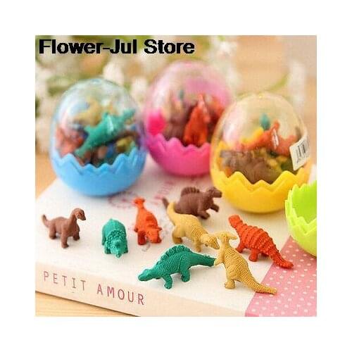 8 Pcs /Pack Mini Rubber Eraser Cute Dinosaur Egg Eraser Box School Stationery Office Supplies Random Color
