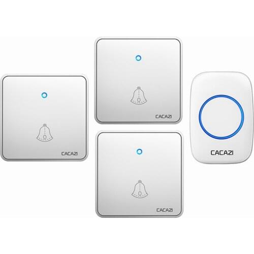 CACAZI Wireless Doorbell Waterproof 300M Range 3 4 Transmitter 1 2 Receiver Night Light Chime 2032 Battery 0-110db US EU UK Plug
