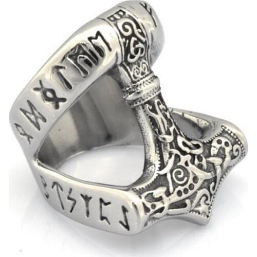 New Trendy Viking Tomahawk Letter Big Ring Mens Ring Metal Letter Mysterious Rune Pattern Ring Accessories Party Jewelry