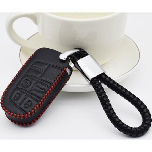 For Dodge Challenger Durango Caliber Ram 1500 Nitro Charger Car Smart Key Cover Case Genuine Leather Key Ring Protect Bag Holder