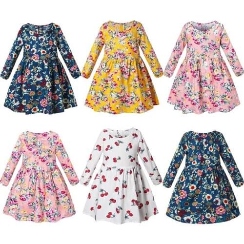 Autumn Dress for Girls Baby Student Long Sleeve Floral Teenager Kids Dress Party Princess