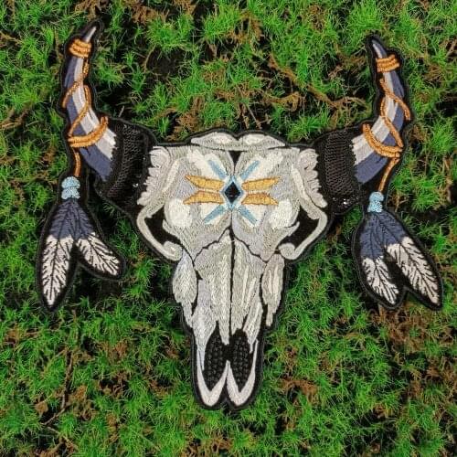 Design large embroidery big cow skull animal cartoon patches for clothing HE-3261