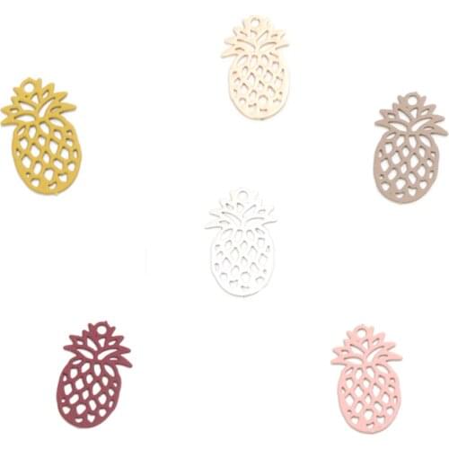 DoreenBeads 50 PCs Fashion Copper Charms Pendant Silver Color Pineapple/ Ananas Fruit Filigree Stamping DIY Findings 15mm x 9mm