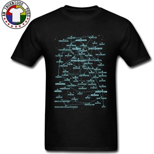Printed Sci Fi Star Map Zodiac Planisphere Man Top T-shirts Connection Sky Star Fashion Cotton Print Tshirt Awesome Deisgn Retro