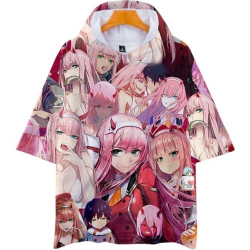Anime Zero Two T-Shirts Darling In The Franxx Hooded T Shirts Men 3D Print Tee Shirt Funny Plus Size Tops Tshirts Casual Clothes