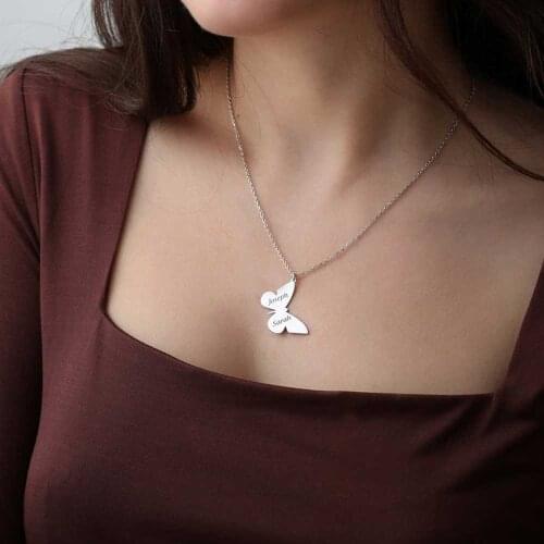 Customized Couple Personality Stainless Steel Name Necklace Butterfly Appearance Double Name Simple Golden Necklace Couple Gift