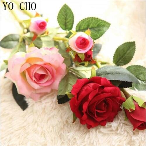 YO CHO Artificial Flowers Rose Silk Wedding Decoration Fake Eustoma Fleurs Para Hogar Christmas 8 Colours Plants Home Plantas