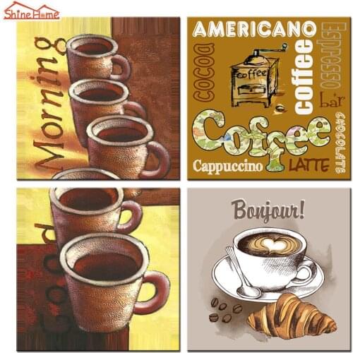 ShineHome-4pcs/lot Canvas Prints Retro Oil Paintings Pictures Photo Decoration for Cafe Coffee Hotel Restaurant Dining Room Wall