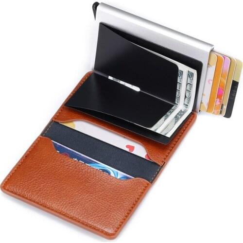 Bisi Goro Slim Mini Wallet Card Holder Fashion Vintage PU Leather Card Case Casual Men Wallets RFID Blocking Pop Up Card Wallet