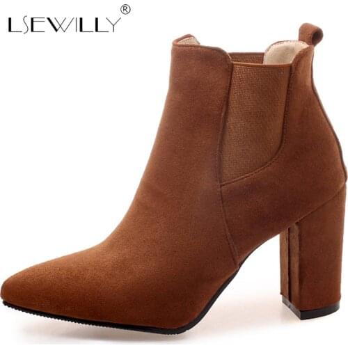 Lsewilly Autumn Winter Womens Boots Pointed Toe Elastic Ankle Boots Thick Heel High Heels Shoes Woman Female Socks Boots S603