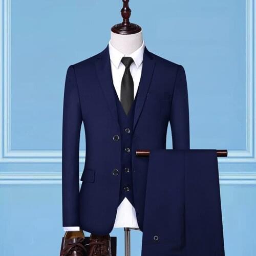 2021 Mens Two Buttons Solid Color Suit Business Leisure Professional Suit Three Pieces