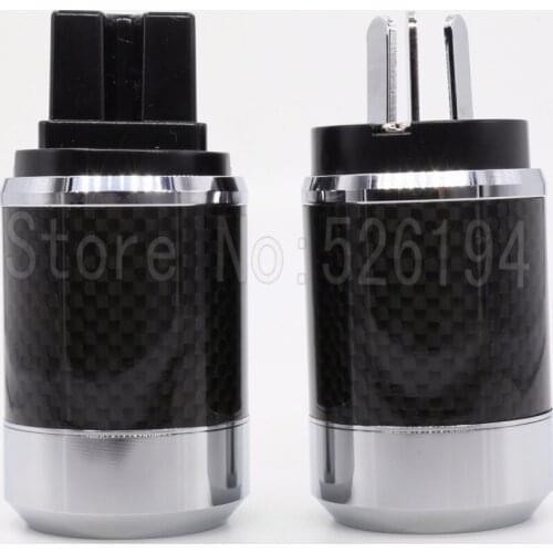 One Pair Carbon Fiber Rhodium Plated AU Version Power Connector Plug With Audio Power Cable