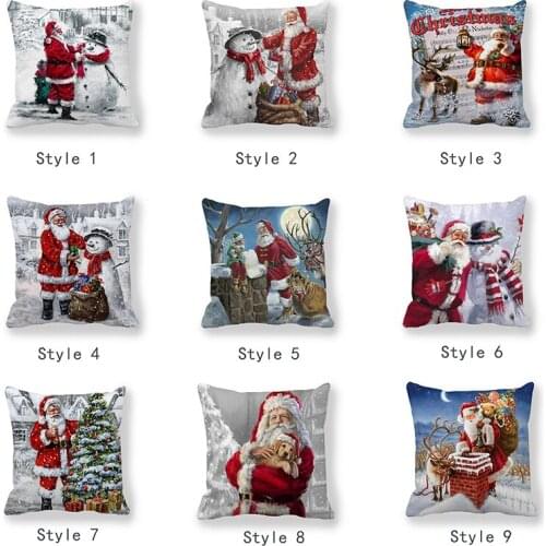 Single-sided Printing Suede Christmas Decorative Throw Pillows Case Cartoon Snowman Santa Claus Cushion Cover Car Home Decor