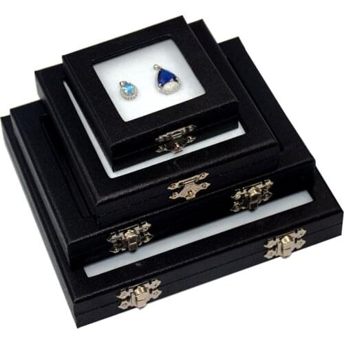 Diamond Jewelry Box Zircon Organizer Black and white inner core with black Leather Gem Case Gemstone Storage Stone Gift Box