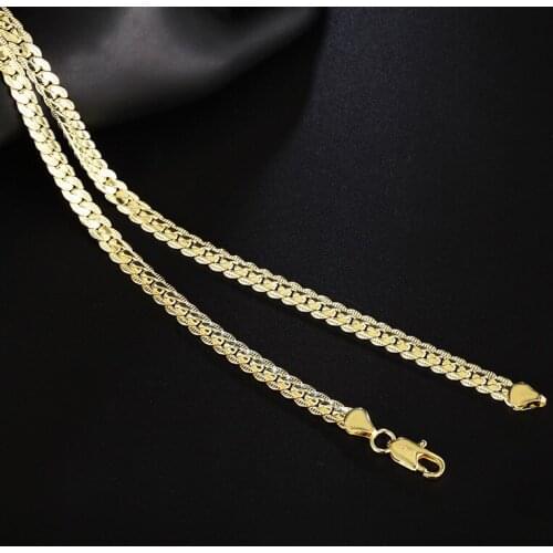 925 Sterling Silver 18/20/24 Inch 18K Gold 6mm Full Side Chain Necklace Mens and Womens Fashion Wedding Party Jewelry Gift