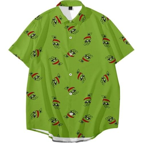 Short Sleeve Green frog 3D Printed Shirt Men Hawaiian Style Casual Loose Print Shirt for Men Loose Summer Beach Shirt Tops 5XL