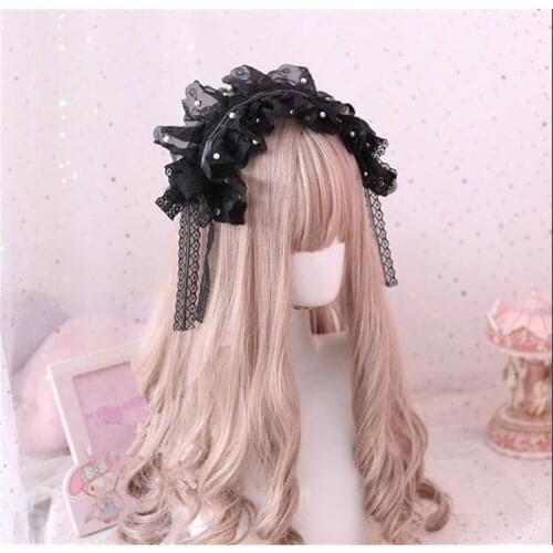 Gothic Lolita Bow Lace Headwear Handmade Decorate Headband Hair Accessories Black Hair Band B921