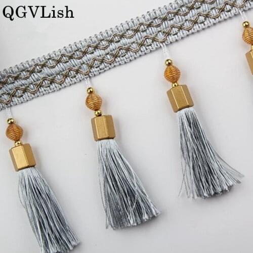 QGVLish 12M 14.5cm Wide Metal Tassel Fringe Lace Trims DIY Sew Sofa Cushion Stage Valance Curtain Accessories Lace Ribbon Decor