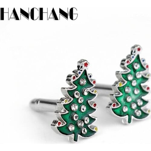 Christmas tree Cuff Links Rhinestones Cufflinks Festival Gift for Mens Women jewelry Cufflink