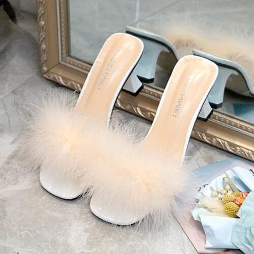 Womens Sandals Summer High-heeled Shoes Women 2020 New Korean Fashion Shoes Female Students Thick Heeled Hairy Sandals Women