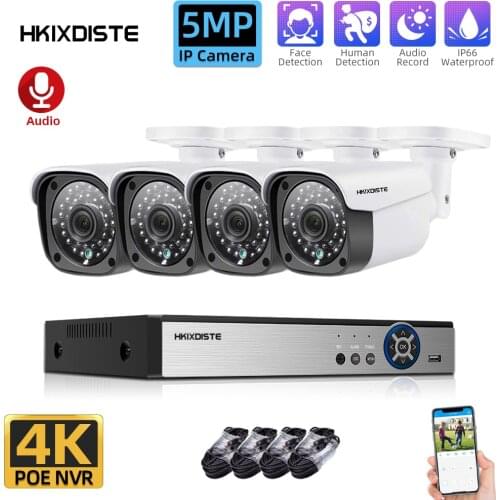 4K Ultra HD POE Network Video Security System H.265+ 4CH POE NVR With 4pcs 5MP Outdoor Weatherproof Bullet IP Camera CCTV Kit