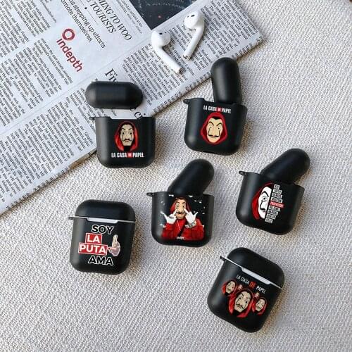 Money Heist Silicone Matte Black Cover For Apple airpods 1 2 Case Wireless Earphone Accessories Cases La Casa De Papel