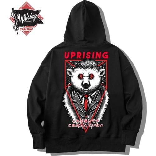 Hip Hop Hoodie Sweatshirt Men Harajuku Streetwear Ferocious Bear Print Patchwork Tops Casual Cotton LONG Sleeve Hoodie