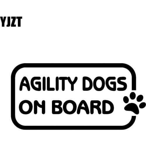YJZT 14.2CM*7CM AGILITY DOGS ON BOARD Car Sticker Decal Paw Print Black/Silver C10-00805