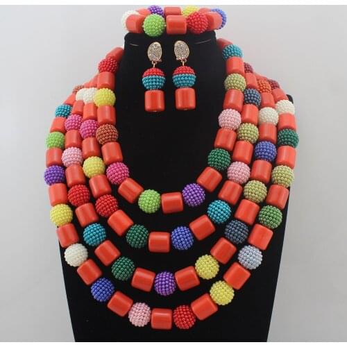 Jewelry Sets African Orange Artificial Coral Beads Jewelry Set Nigerian Colorful Wedding Jewelry Beads Set Free Shipping W13693
