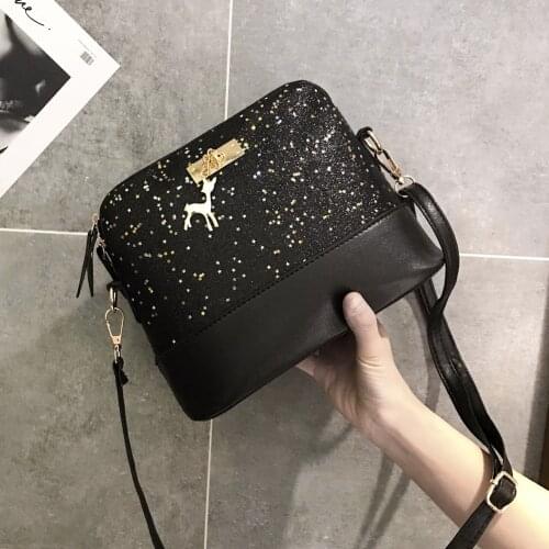 Cute Shell Shoulder Bag Hand Bag Luxury Design Women Handbag 2021 Sequi Messenger Bags School Black Leather Crossbody Bag