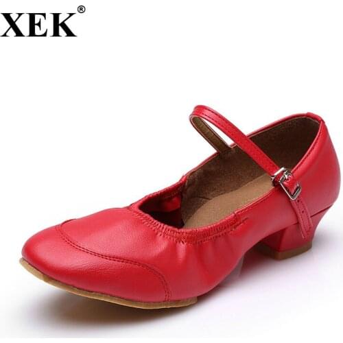 XEK 2018 Fashion Brand Women Girls Ballroom Latin Tango Shoes Women Low Heeled Shoes Modern Casual Shoes Size 34-41 JH177