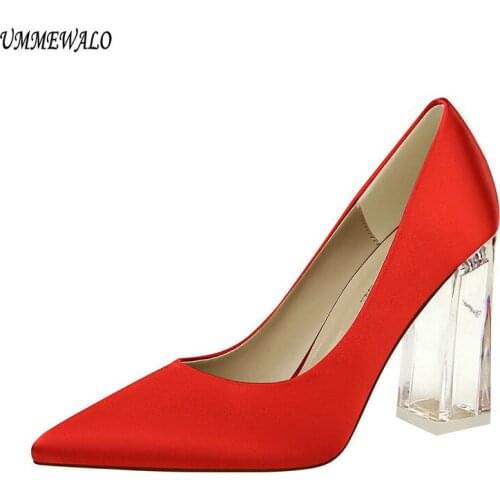 UMMEWALO Womens High Heels Shoes New Arrival Solid Silk Design Pointed Toe Pumps Women Super High Shoes Ladies Shoes