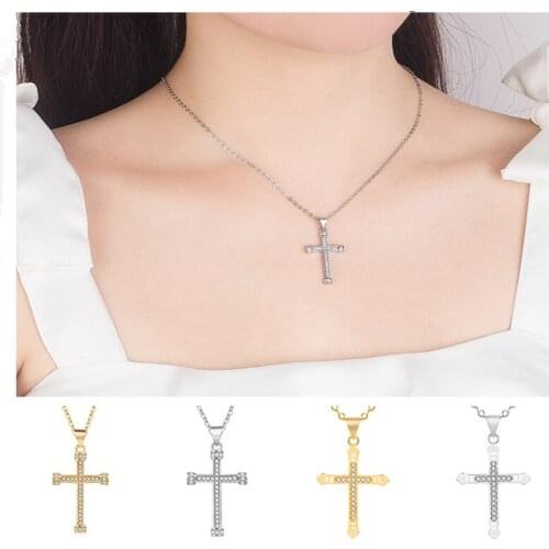 Charms Gold Cross Penant Necklace Jewelry Female 925 Silver Choker Necklace For Women Chain Cross Jesus Necklaces Lady Bijou
