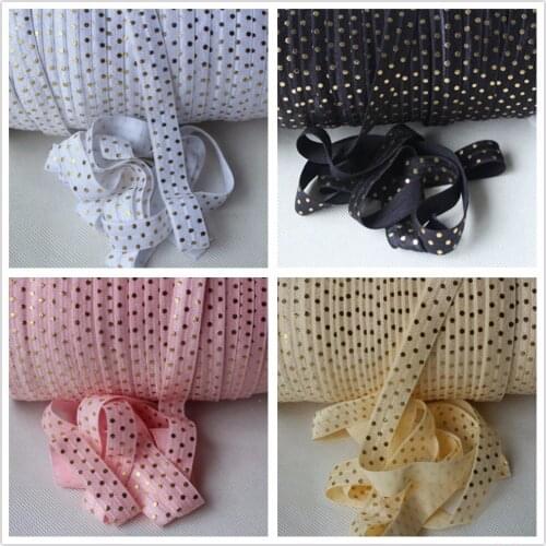 Gold foil dots Printed foe elastic 5/8" fold over elastic 100 yards per lot, welcome custom design