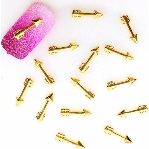 Gold Nail Art Designer Stick Decorations Arrows 3d Stickers Charms Metal Alloy Nailart Supplies Manicure Art Gel UV Logo Studs
