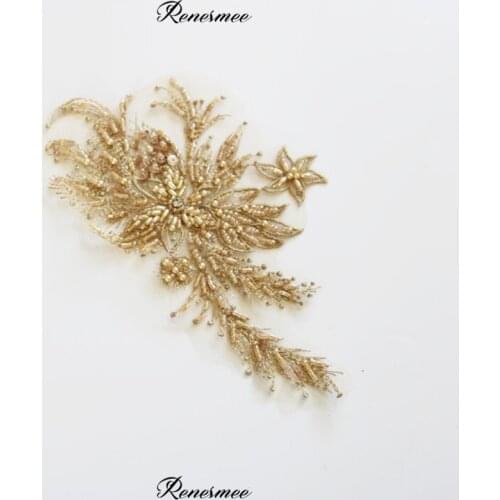1Pc Beaded SIlver Gold Red Embroidery Lace Accessories Wedding Dress Decoration Patch Flowers Handmade diy Material Clothing