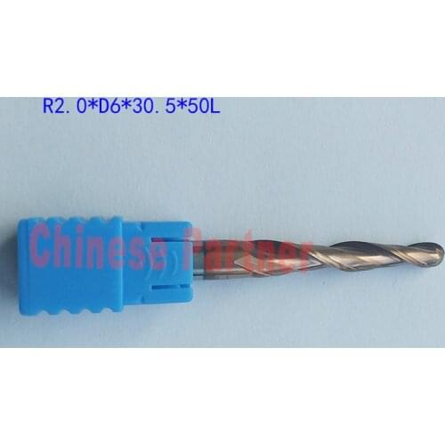 1pc R2*D6*30.5*50L*2F HRC55 Golden Tungsten solid carbide Tapered Ball Nose End Mill cone milling cutter wood carving